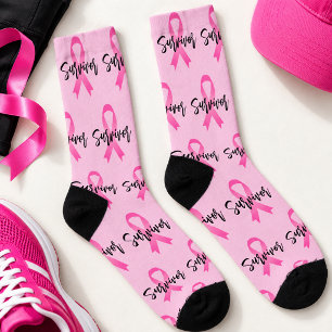 Chaussette Ruban rose de script Survivante du cancer du sein
