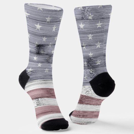 Chaussette Russe Rouge Blanc Bleu Bois américain drapeau Amér (Angulaire)