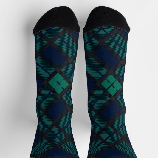 Chaussette Rustic Black Watch Plaid Green Blue Tartan (Haut)