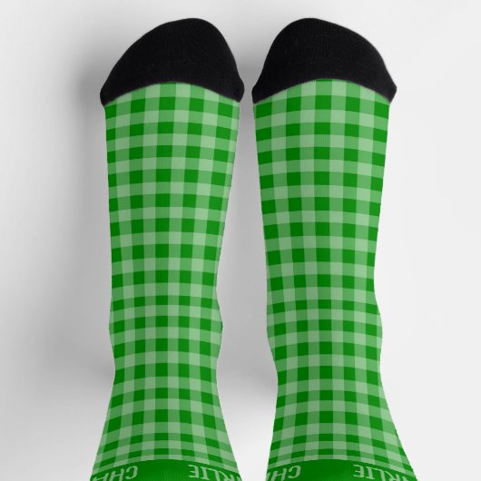 Chaussette Rustic Green Plaid Custom Name on Gingham Pattern (Haut)
