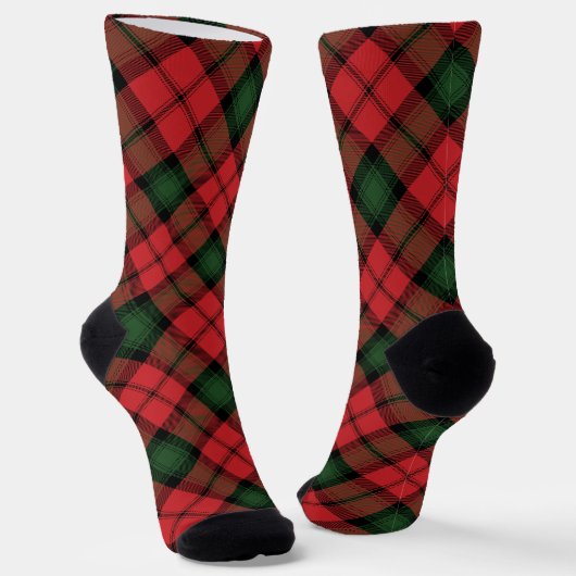 Chaussette Rustic Plaid Checkered Red Green Tartan (Angulaire)
