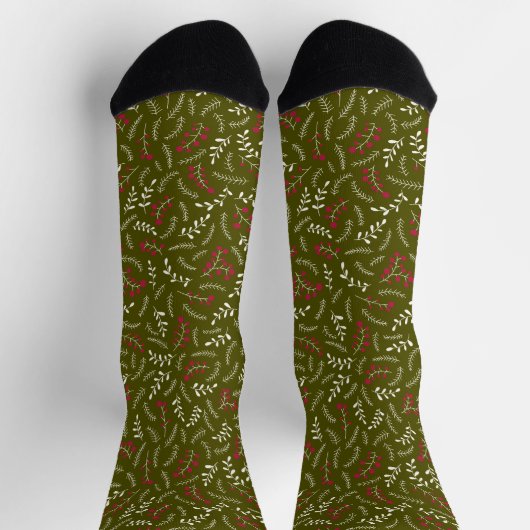 Chaussette Rustique moss vert feuillage vert motif (Haut)