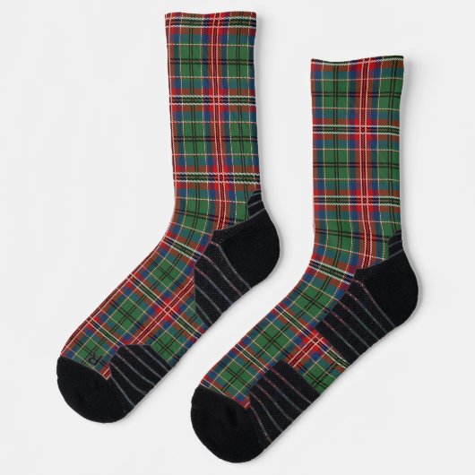 Chaussette Rustique Plaid vert et rouge À damiers Tartan (Gauche)