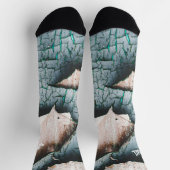 Chaussette Rustique vieux bleu vert peinture bois Nom personn (Haut)