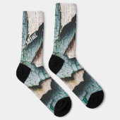 Chaussette Rustique vieux bleu vert peinture bois Nom personn (Droite)