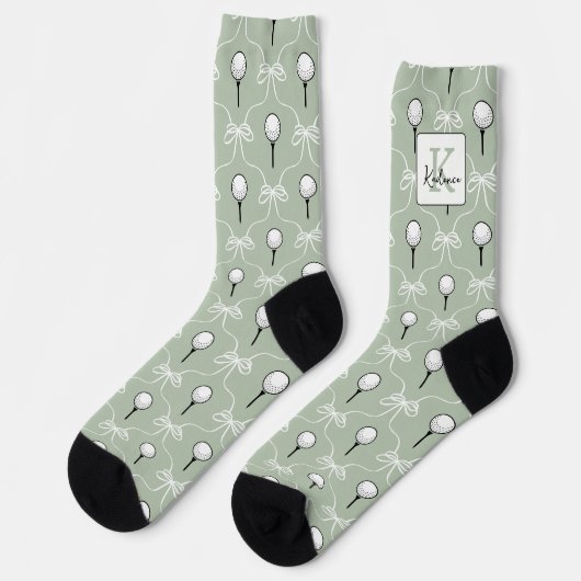 Chaussette Sage Blanc Préparé Motif Golf Monogramme (Gauche)