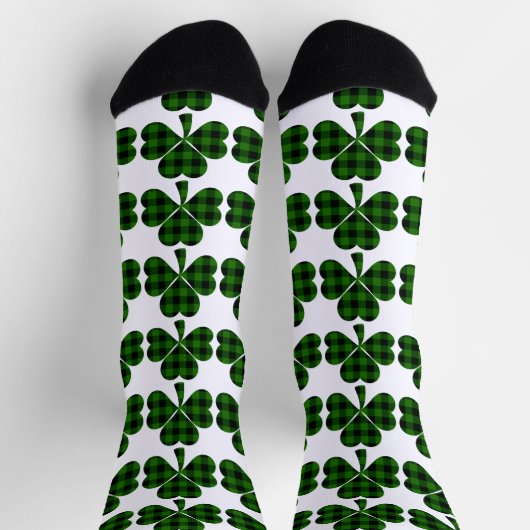 Chaussette Saint Patrick’s jour vert noir plaid shamrock (Haut)