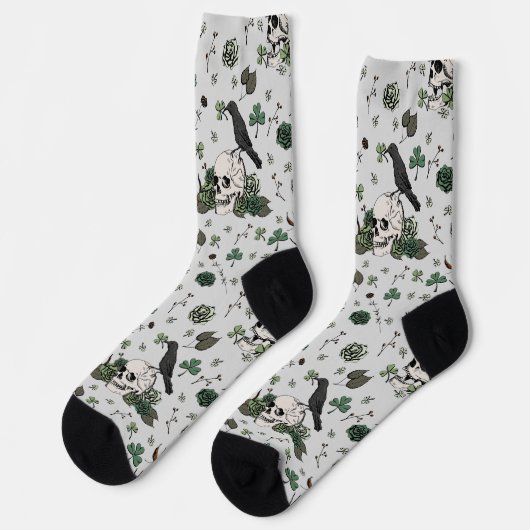 Chaussette Saint Patrick's Day Grey & Green Skulls & Rose (Gauche)