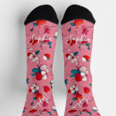 Chaussette Saint Valentin moderne, coeurs rouges monogramme,  (Haut)