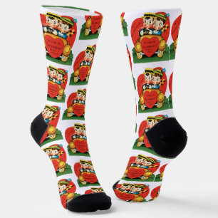 Chaussette Saint-Valentin rétro, garçon et fille vintage dans