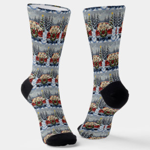 Chaussette Samoyed Noël Camion Rouge Fêtes