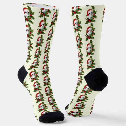 Chaussette Santa Hat Kitten Wreath Noël (Angulaire)