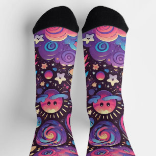 Chaussette Scène cosmique colorée avec des planètes de dessin