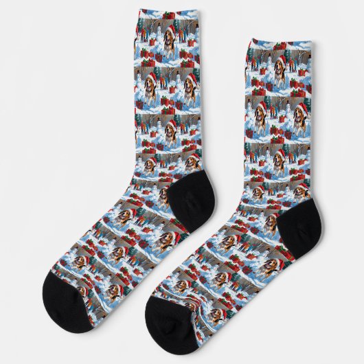 Chaussette Scène de fête de Noël beagle (Gauche)