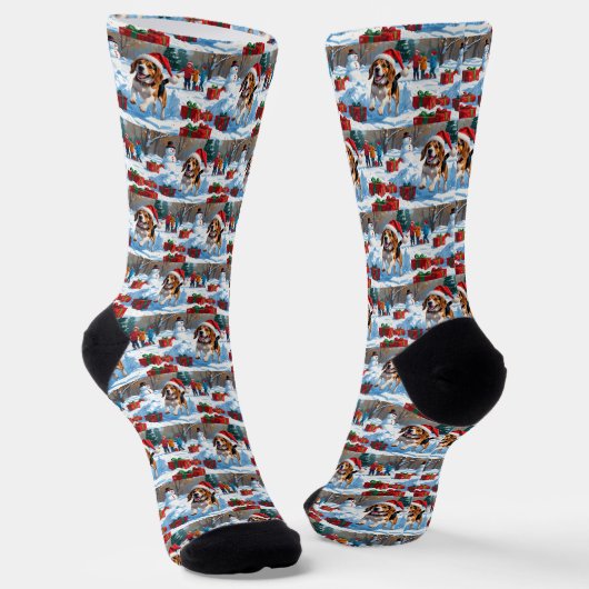 Chaussette Scène de fête de Noël beagle (Angulaire)