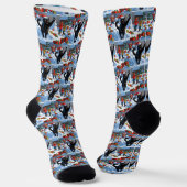 Chaussette Scène de fête de Noël de chat noir (Angulaire)