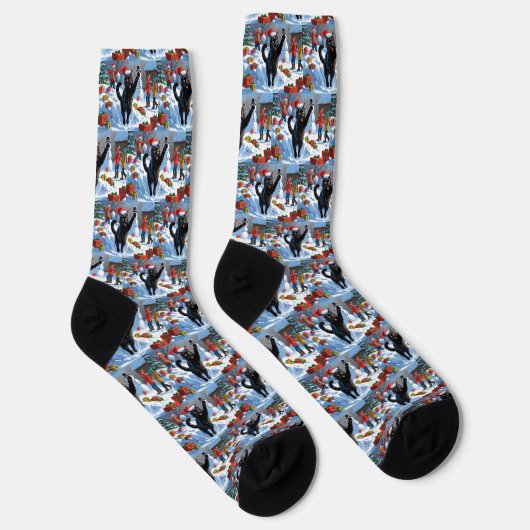 Chaussette Scène de fête de Noël de chat noir (Droite)