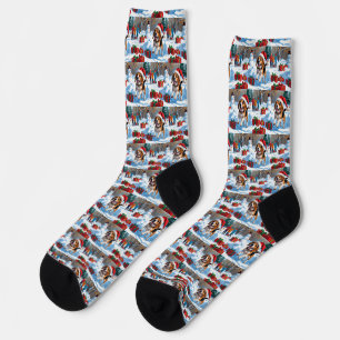 Chaussette Scène de neige festive de Noël Beagle