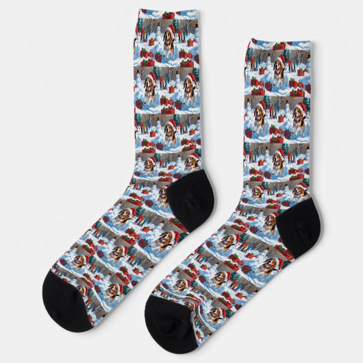 Chaussette Scène de neige festive de Noël Beagle (Gauche)