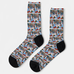 Chaussette Scène de Noël festive avec Bull Terrier dans la ne