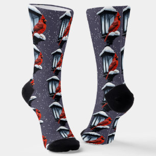 Chaussette Scène D'Hiver Avec Cardinal Bird Fêtes Noël