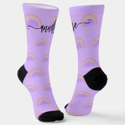 Chaussette Script de nom moderne pastel personnalisé arc-en-c (Angulaire)