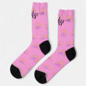 Chaussette Script de nom moderne personnalisé arc-en-ciel ros (Gauche)
