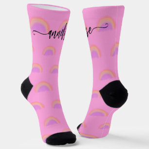 Chaussette Script de nom moderne personnalisé arc-en-ciel ros