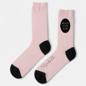 Chaussette Script de nom personnalisé mariage noir rose (Gauche)