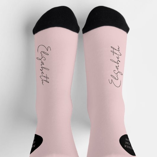 Chaussette Script de nom personnalisé mariage noir rose (Haut)