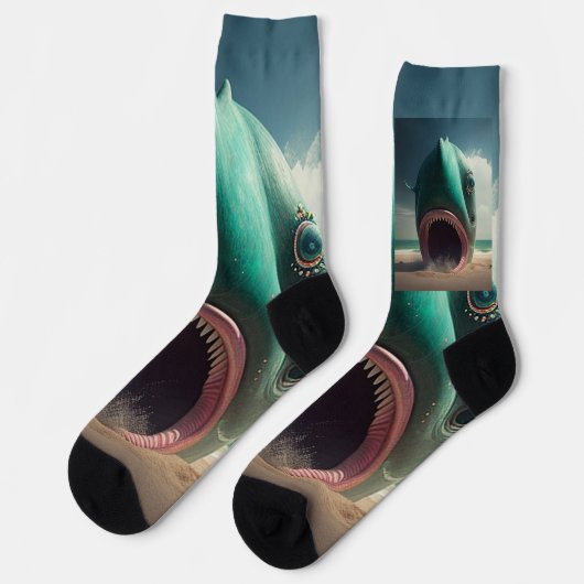 Chaussette Sculpture de requin sur la plage (Gauche)