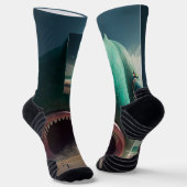 Chaussette Sculpture de requin sur la plage (Angulaire)