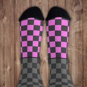 Chaussette Secret Wild vérifier gris rose sur gris