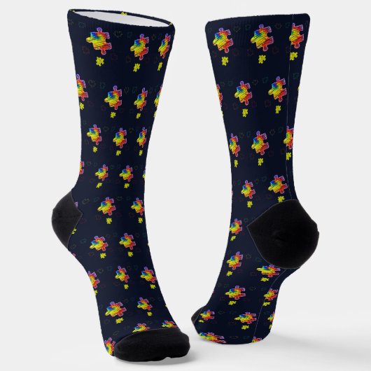 Chaussette Sensibilisation à l'autisme Violet Jaune Puzzles (Angulaire)