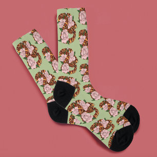 Chaussette Serpent des blés vibrant Fleurs de pivoine roses V