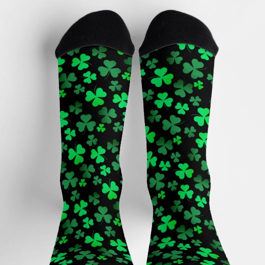 Chaussette Shamrock Clover Vert & Feuilles Noires Feuillage É (Haut)