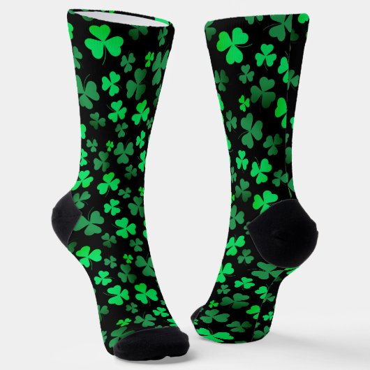 Chaussette Shamrock Clover Vert & Feuilles Noires Feuillage É (Angulaire)
