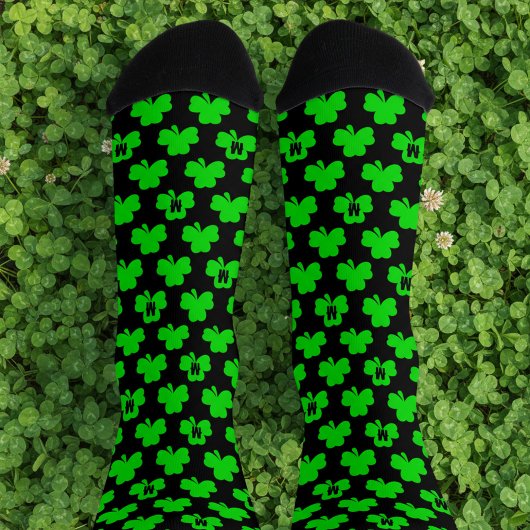 Chaussette Shamrock Monogram Black St Patrick's Day Chaussett