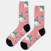 Chaussette Shark Splash - Amusant Ocean Pink and Blue Motif (Gauche)