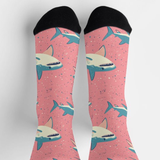 Chaussette Shark Splash - Amusant Ocean Pink and Blue Motif (Haut)