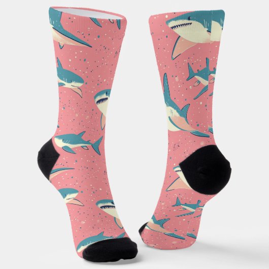 Chaussette Shark Splash - Amusant Ocean Pink and Blue Motif (Angulaire)