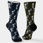 Chaussette Sheepadoodle avec écharpe bleue à carreaux (Angulaire)