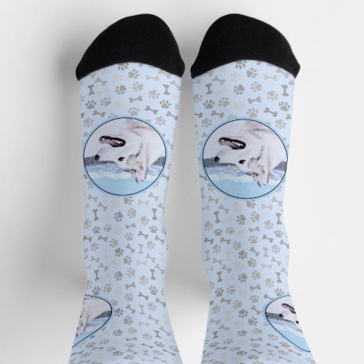 Chaussette Sibérie Husky (argent et blanc) Peinture Chien Art (Haut)