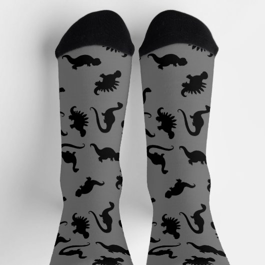 Chaussette Silhouette de dinosaure gris et noir (Haut)