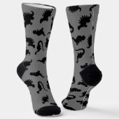 Chaussette Silhouette de dinosaure gris et noir (Angulaire)