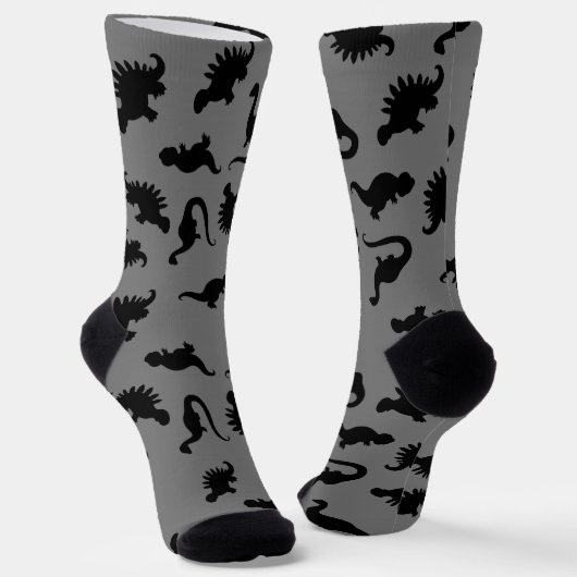 Chaussette Silhouette de dinosaure noir et gris (Angulaire)