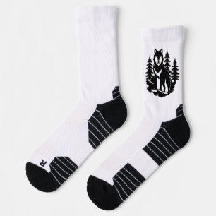 Chaussette Silhouette de loup en forêt