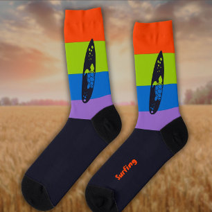 Chaussette Silhouette de surf sur une couleur vive