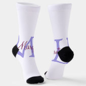 Chaussette simple ajout de nom monogramme rose rouge jeton (Angulaire)
