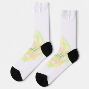 Chaussette Simple aquarelle orange jaune ajoutez votre nom le